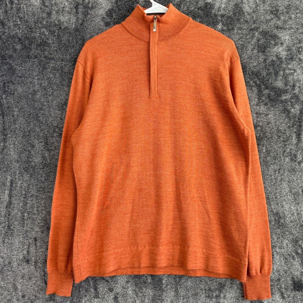 Neiman Marcus 1/4 Zip Sweater Merino Wool Blend Medium‎ Orange Pullover